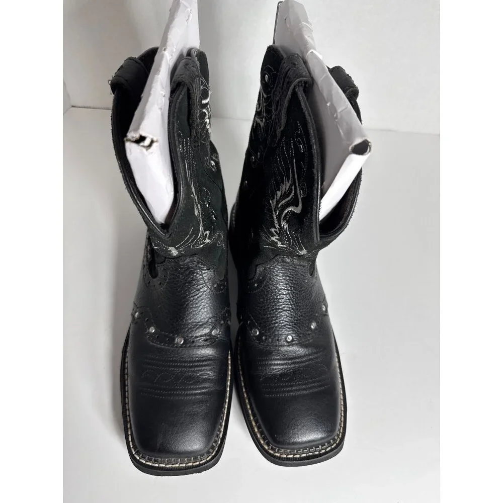 Justin Boots Black Gypsy Embroidered Square Toe Western L9977 Womens 8.5B - Picture 12 of 16